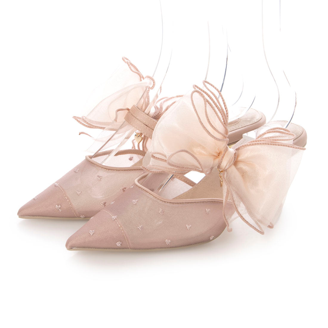 ランダ RANDA 【HEART COLLECTION】シフォンリボンハートミュールパンプス （PINK） PINK