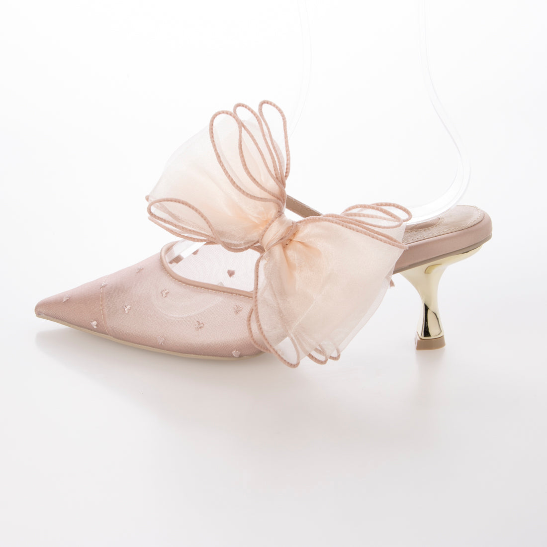 ランダ RANDA 【HEART COLLECTION】シフォンリボンハートミュールパンプス （PINK） PINK