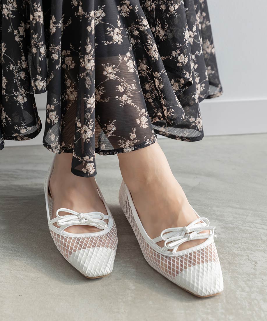 RANDA Double Ribbon Mesh Flat Pumps