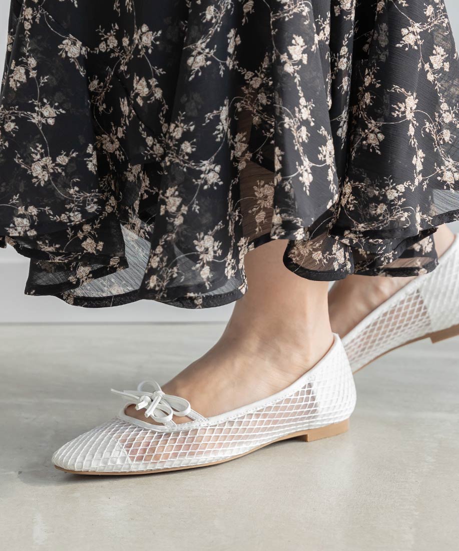 RANDA Double Ribbon Mesh Flat Pumps