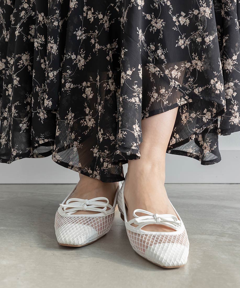 RANDA Double Ribbon Mesh Flat Pumps