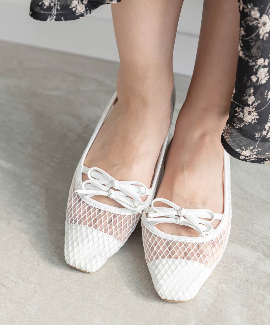 RANDA Double Ribbon Mesh Flat Pumps