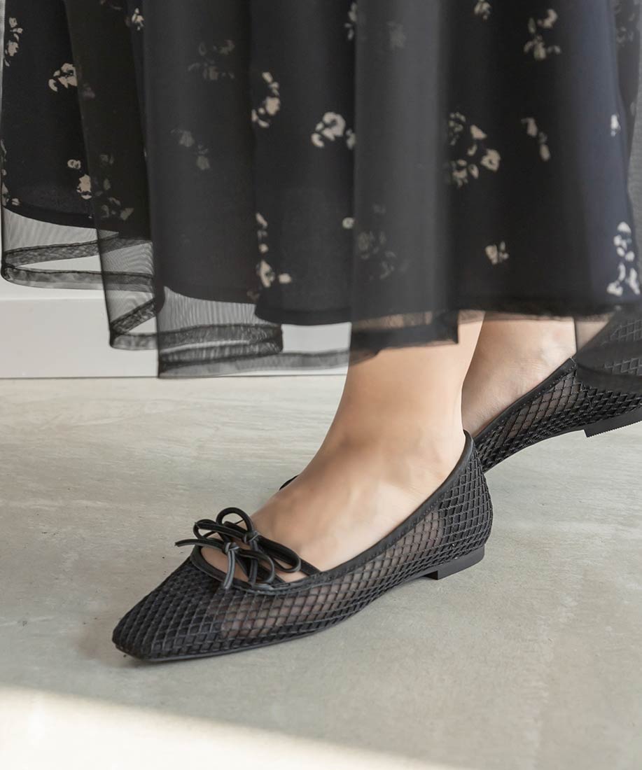 RANDA Double Ribbon Mesh Flat Pumps