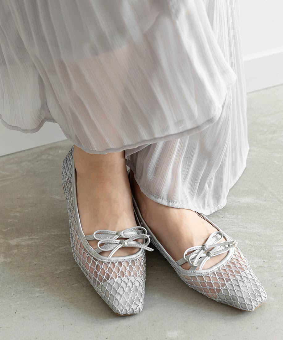 RANDA Double Ribbon Mesh Flat Pumps