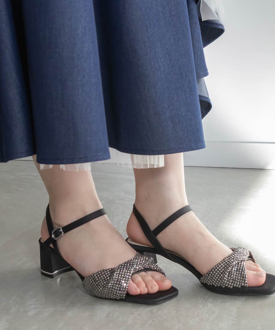 ランダ RANDA ビジューストラップサンダル （BLACK） BLACK