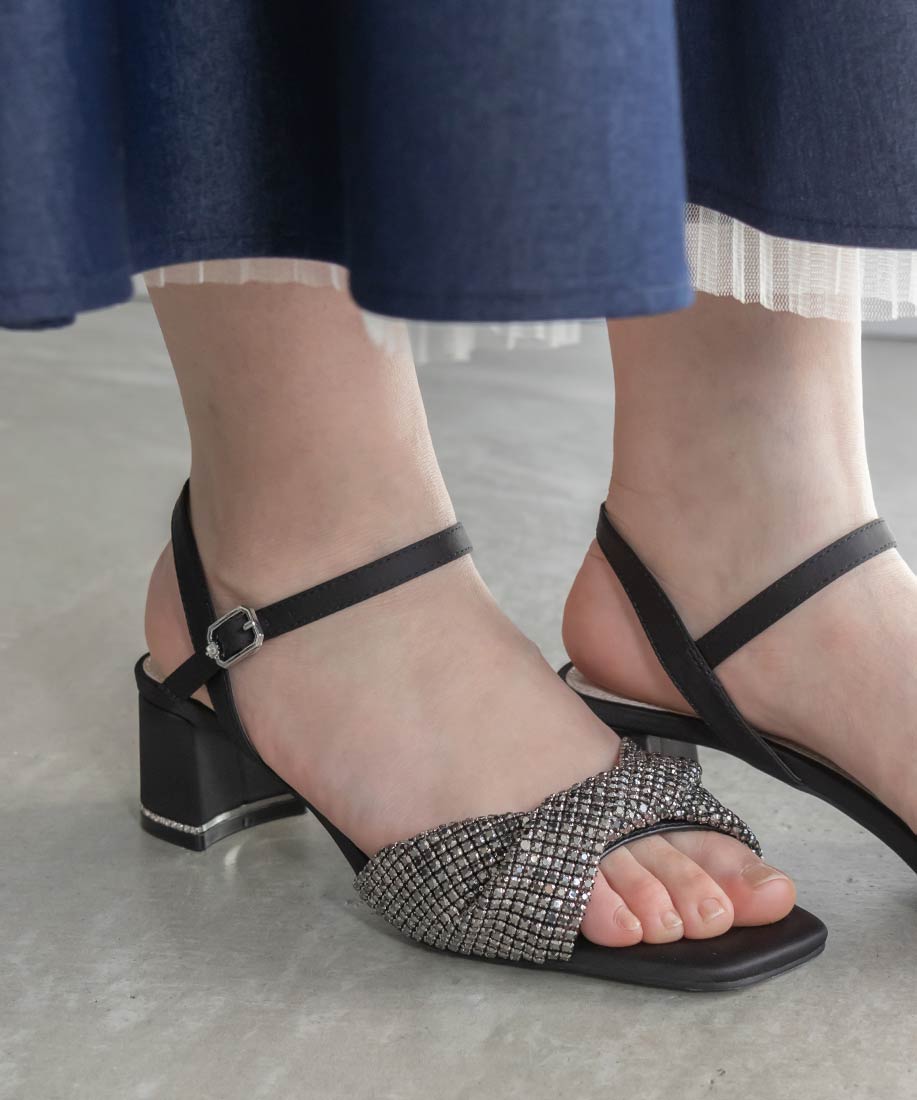 ランダ RANDA ビジューストラップサンダル （BLACK） BLACK