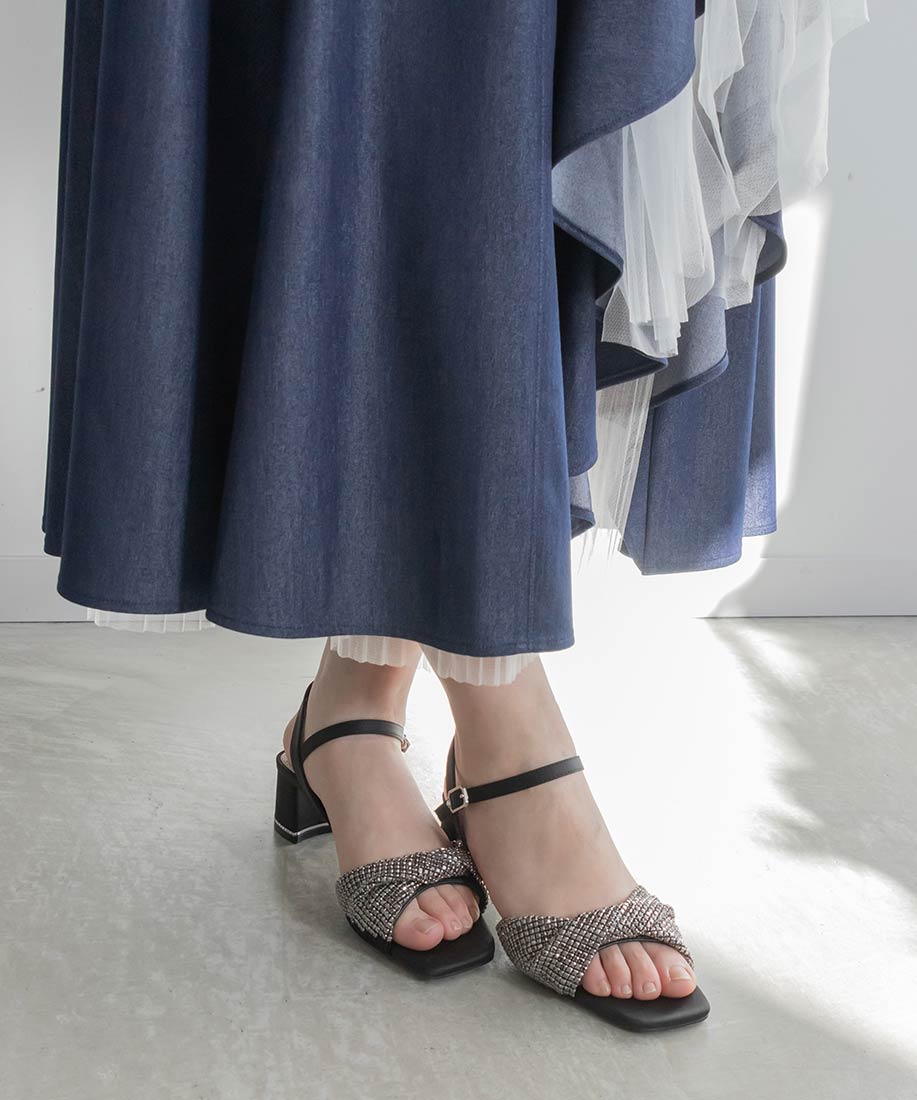 ランダ RANDA ビジューストラップサンダル （BLACK） BLACK