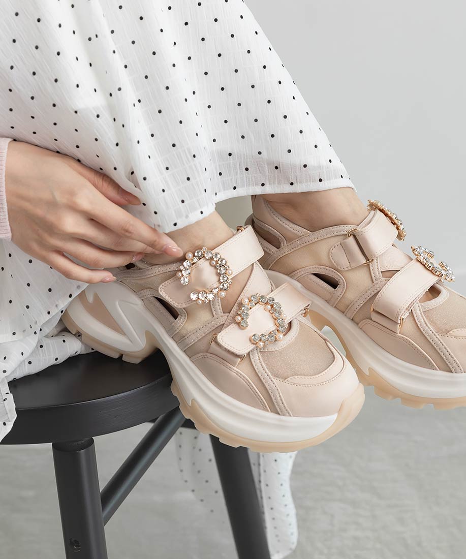 ランダ RANDA ビジューダブルベルトオープンスニーカー （BEIGE） BEIGE