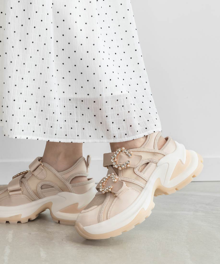 ランダ RANDA ビジューダブルベルトオープンスニーカー （BEIGE） BEIGE