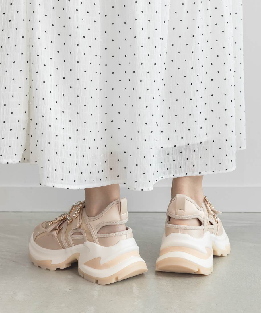 ランダ RANDA ビジューダブルベルトオープンスニーカー （BEIGE） BEIGE
