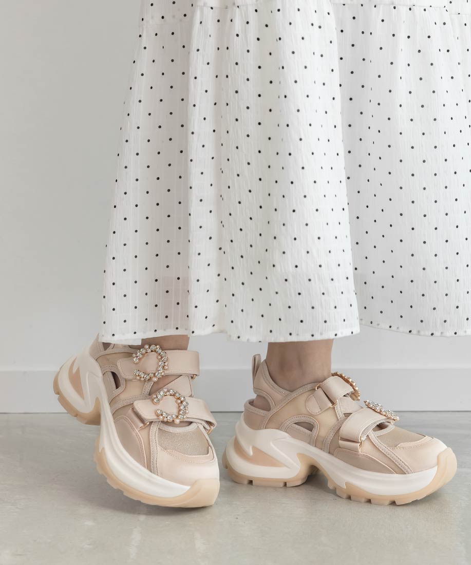 ランダ RANDA ビジューダブルベルトオープンスニーカー （BEIGE） BEIGE