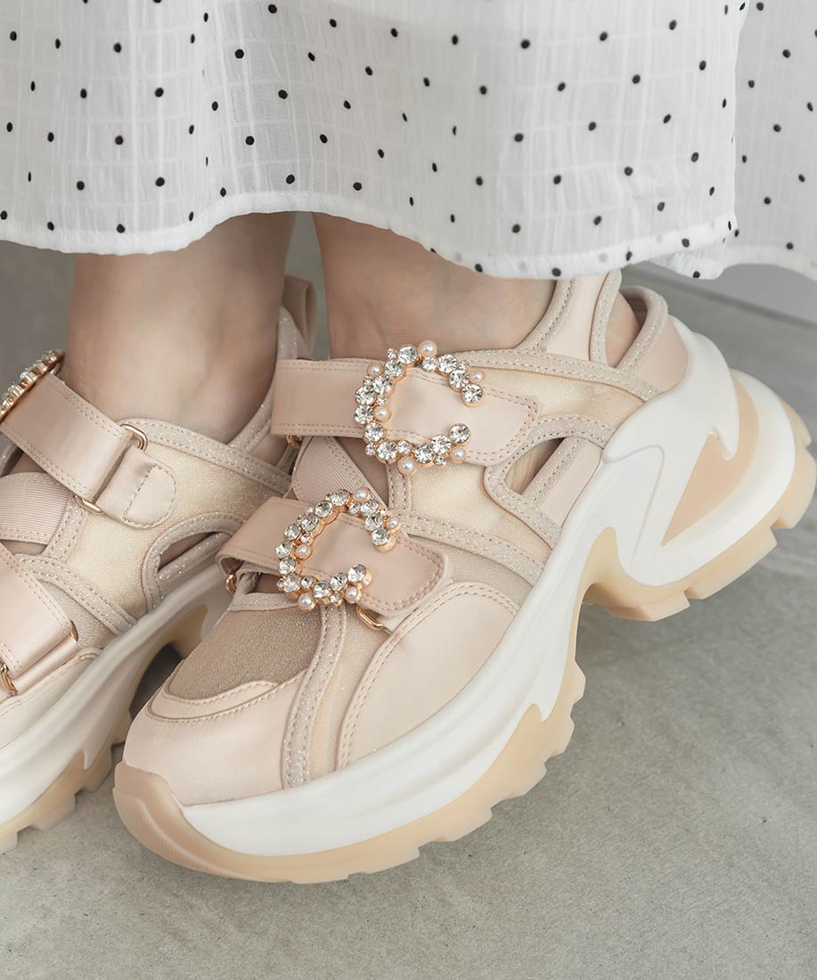 ランダ RANDA ビジューダブルベルトオープンスニーカー （BEIGE） BEIGE