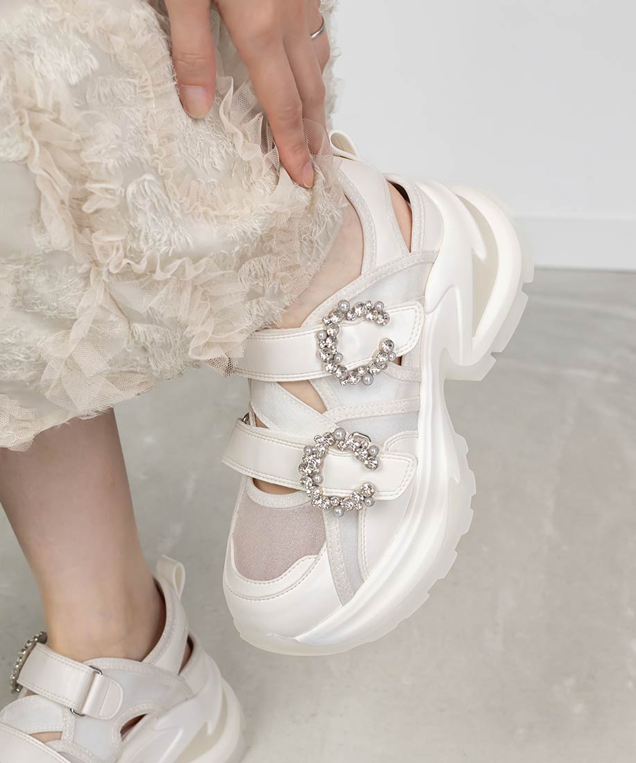 ランダ RANDA ビジューダブルベルトオープンスニーカー （WHITE） WHITE