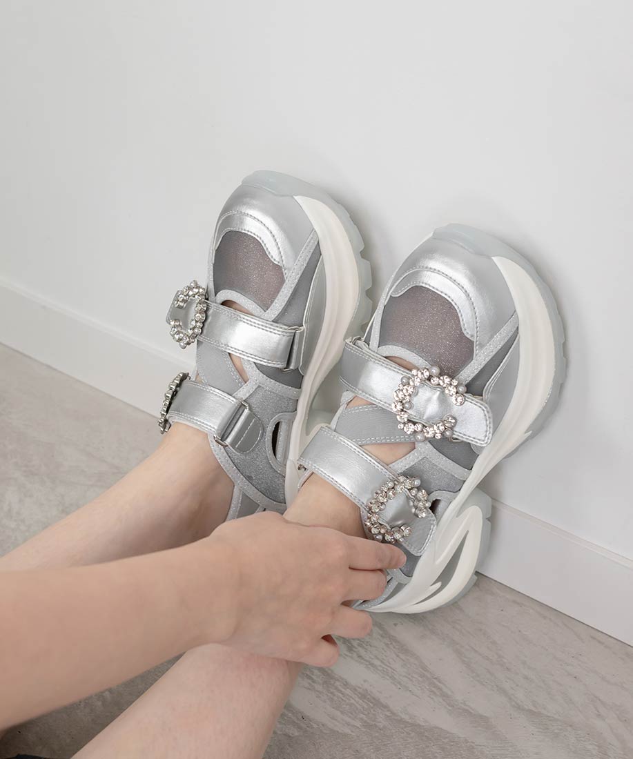 ランダ RANDA ビジューダブルベルトオープンスニーカー （SILVER） SILVER