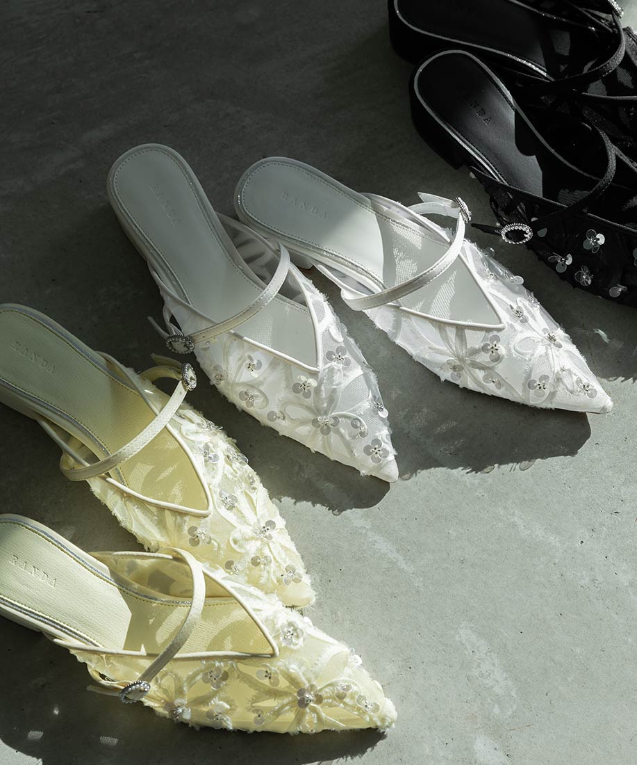 ランダ RANDA スパンコールフラットミュールパンプス （WHITE） WHITE