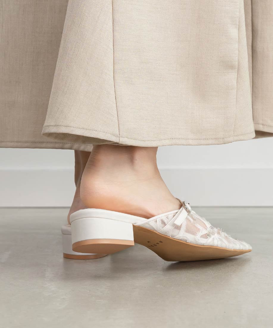 ランダ RANDA スパンコールフラットミュールパンプス （WHITE） WHITE