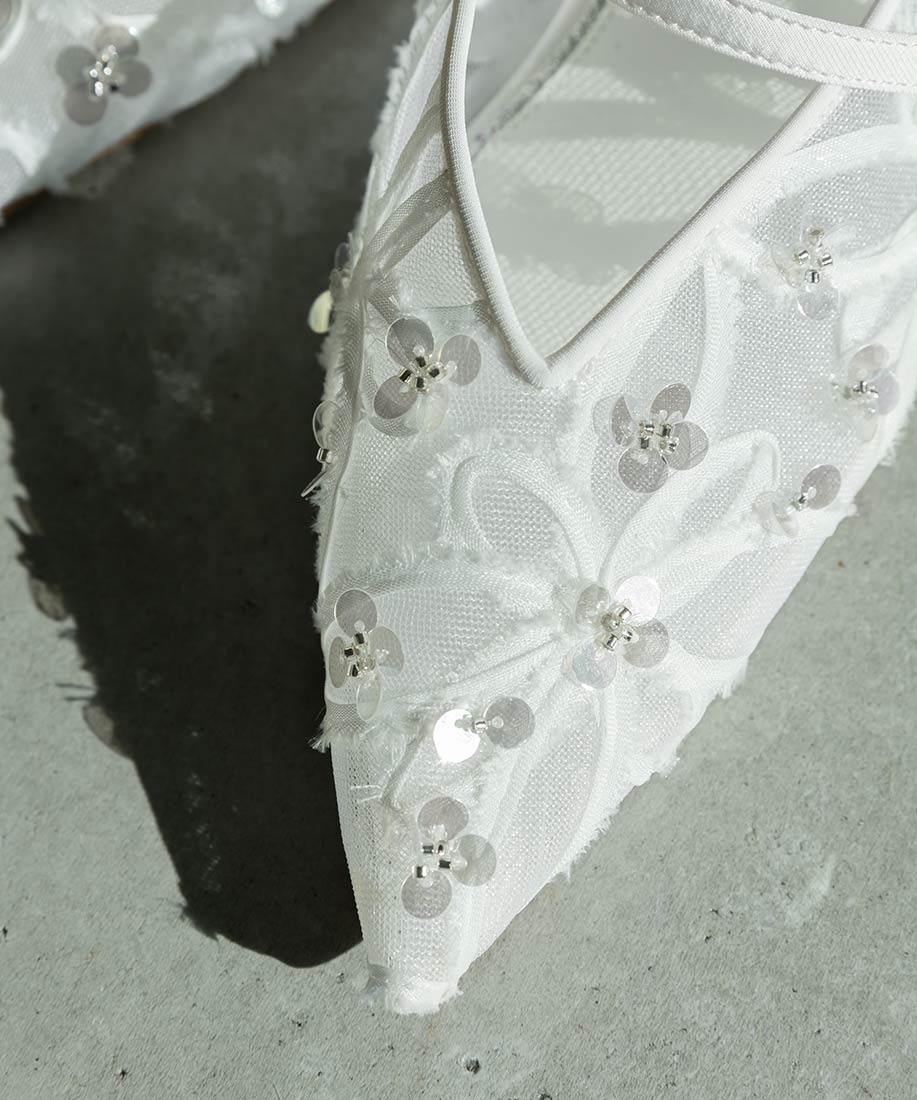 ランダ RANDA スパンコールフラットミュールパンプス （WHITE） WHITE