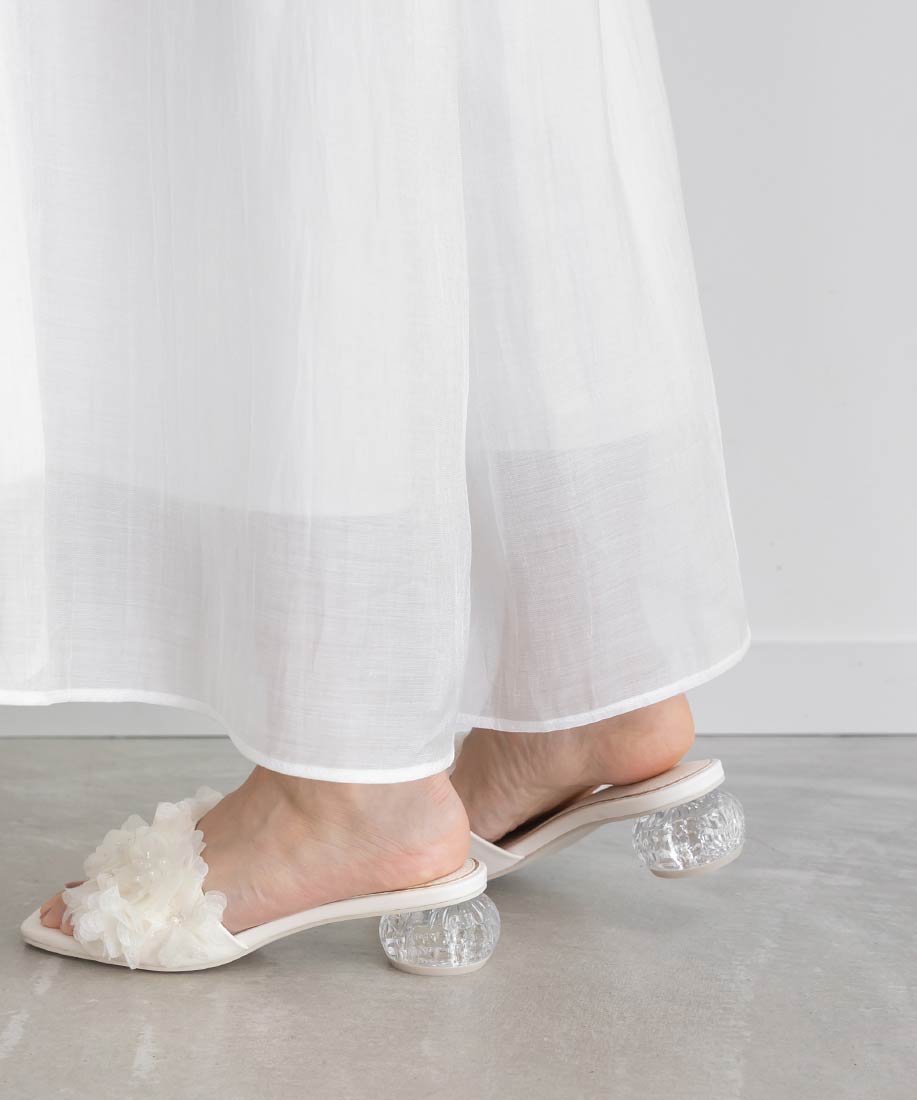 ランダ RANDA シフォンフラワーミュールサンダル （IVORY） IVORY