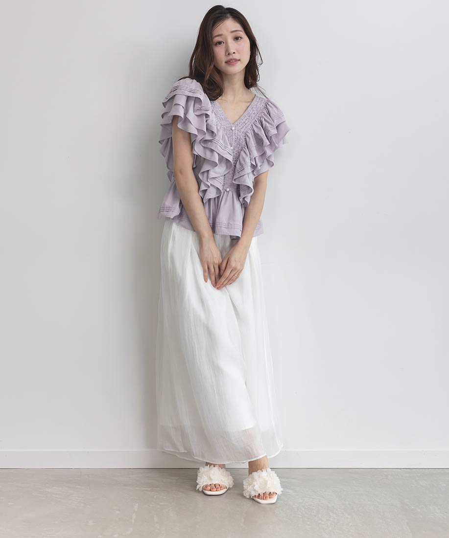 ランダ RANDA シフォンフラワーミュールサンダル （IVORY） IVORY