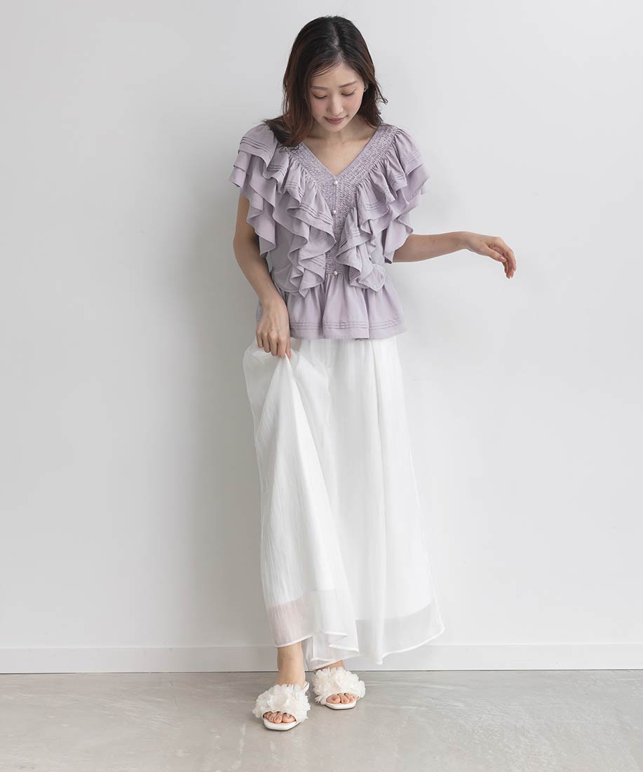 ランダ RANDA シフォンフラワーミュールサンダル （IVORY） IVORY