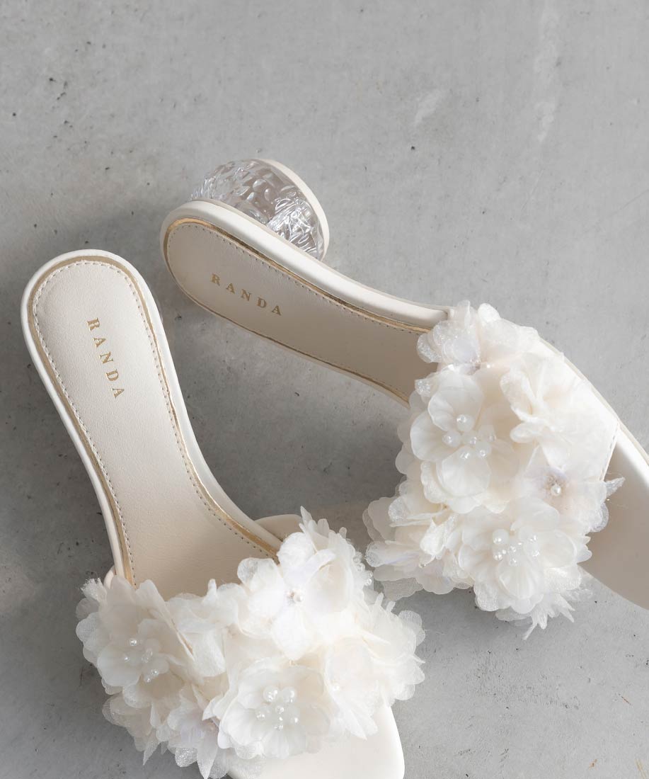 ランダ RANDA シフォンフラワーミュールサンダル （IVORY） IVORY
