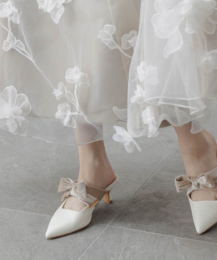 ランダ RANDA ビッグベロアリボンミュールパンプス （WHITE） WHITE