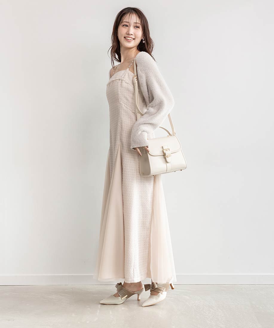 ランダ RANDA ビッグベロアリボンミュールパンプス （WHITE） WHITE