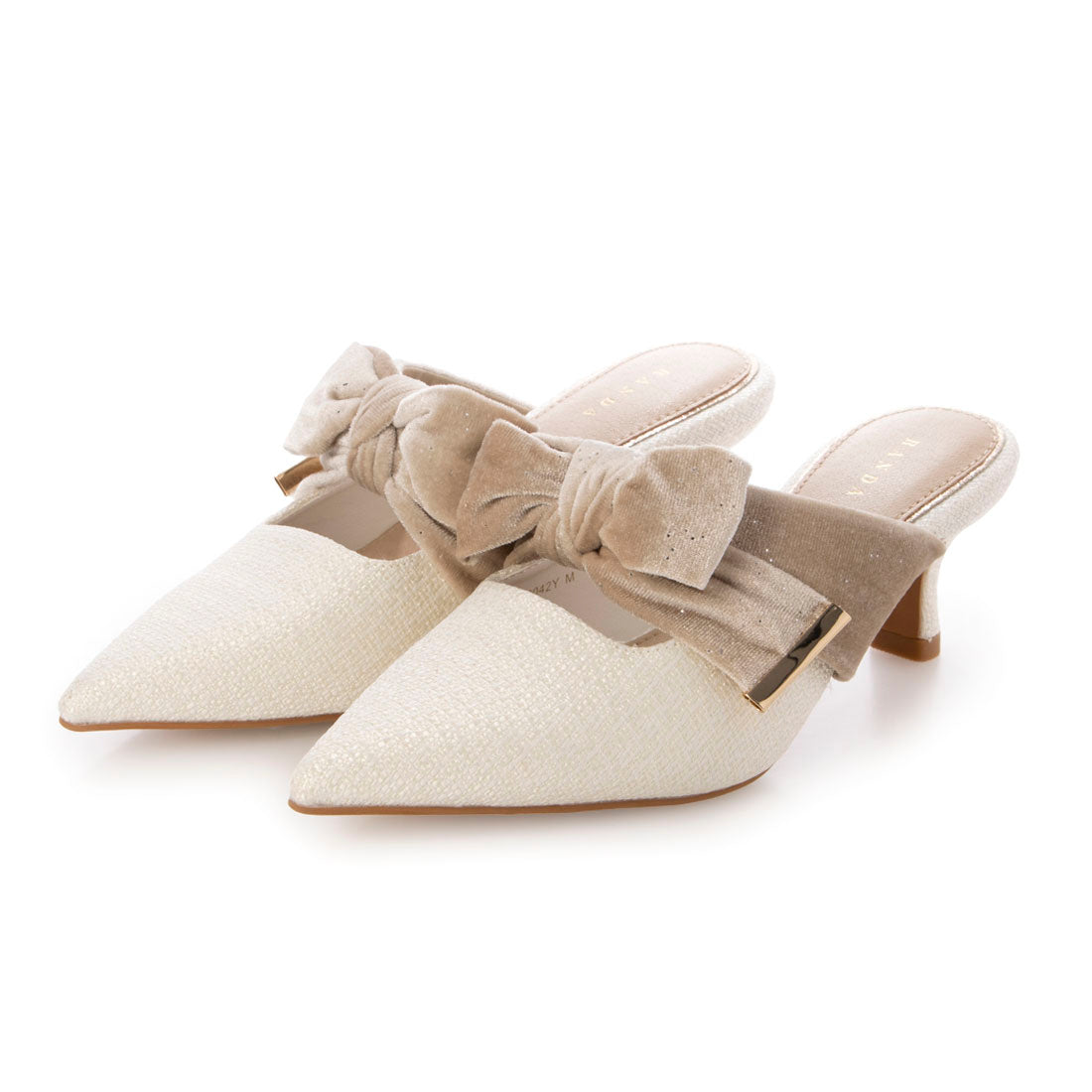 ランダ RANDA ビッグベロアリボンミュールパンプス （WHITE） WHITE