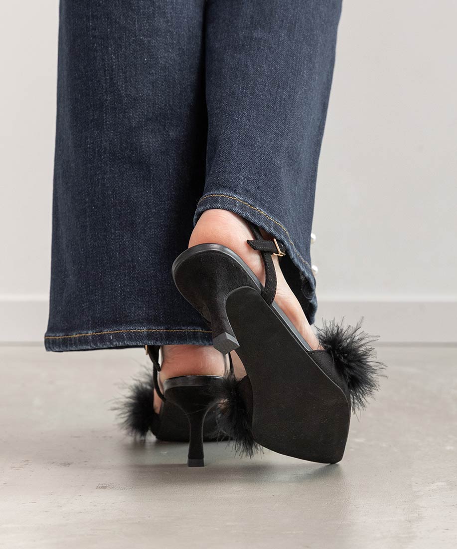 ランダ RANDA ★ ファーデザインストラップパンプス （BLACK） BLACK
