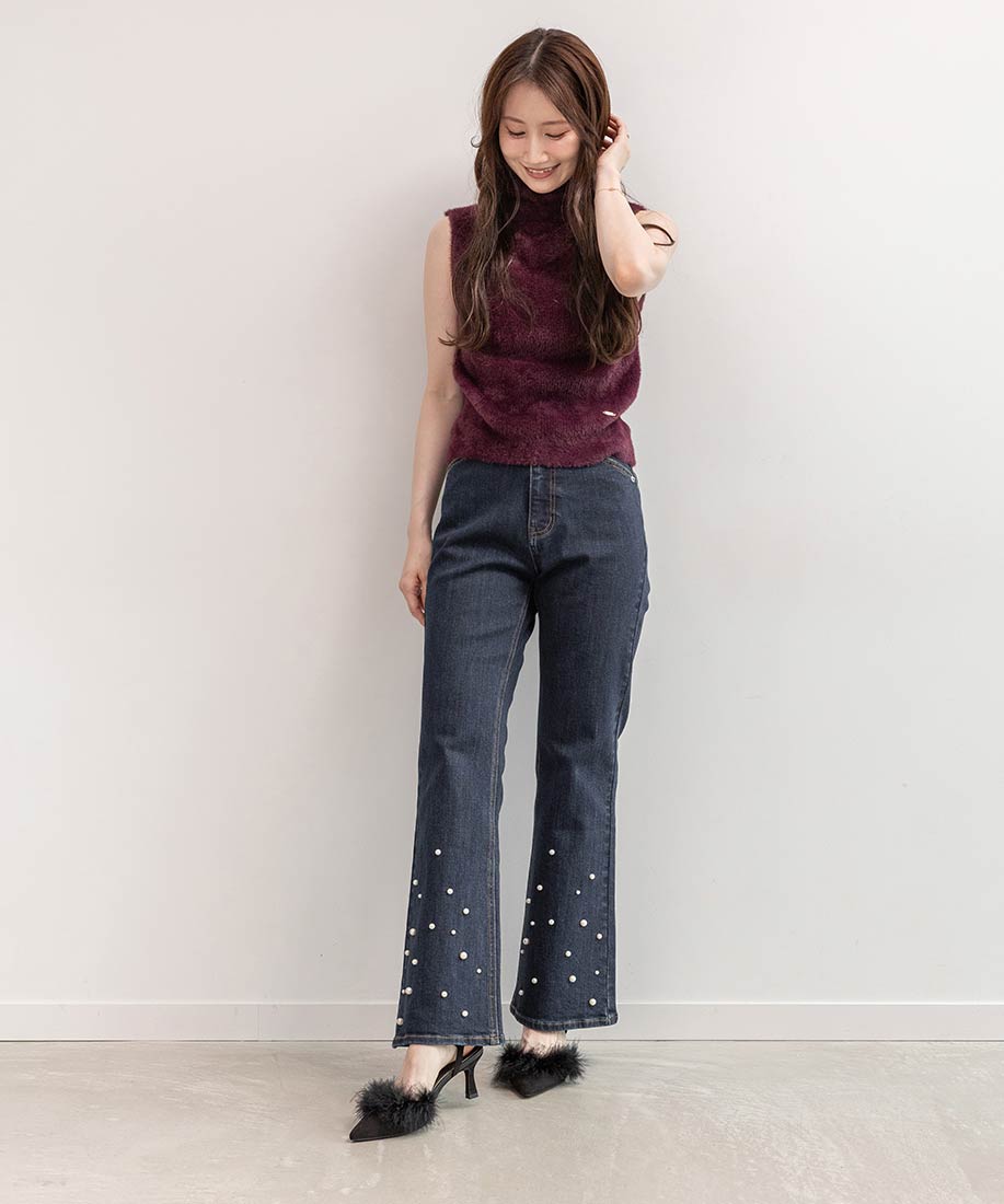 ランダ RANDA ★ ファーデザインストラップパンプス （BLACK） BLACK
