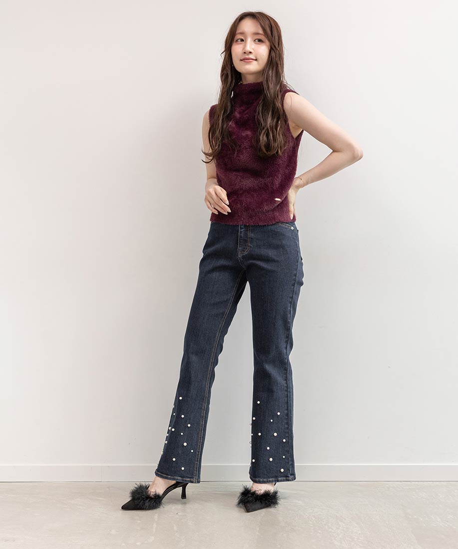 ランダ RANDA ★ ファーデザインストラップパンプス （BLACK） BLACK