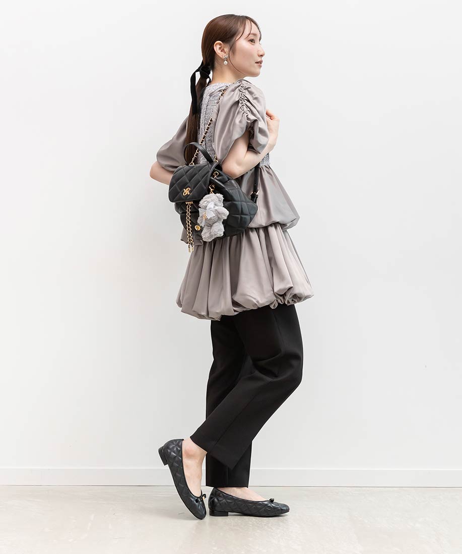 ランダ RANDA キルティングラウンドトゥフラットパンプス （BLACK） BLACK
