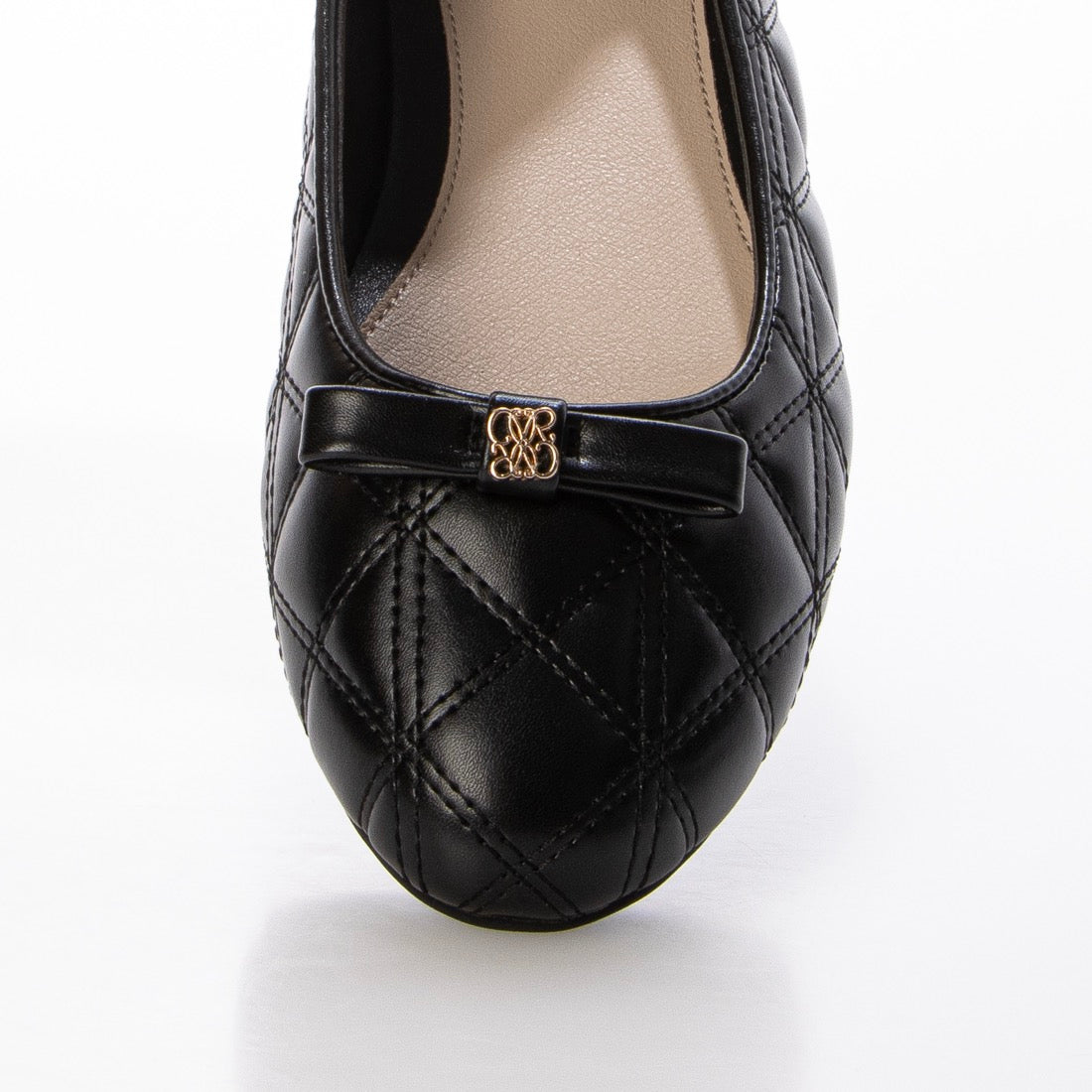 ランダ RANDA キルティングラウンドトゥフラットパンプス （BLACK） BLACK
