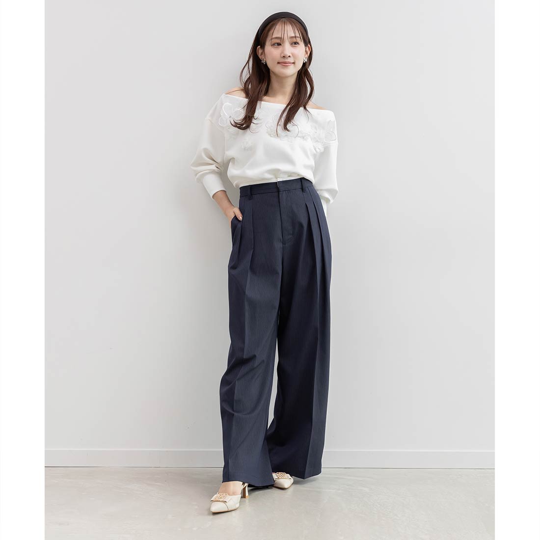 ランダ RANDA ビジューモノグラムパーツストラップパンプス （IVORY） IVORY
