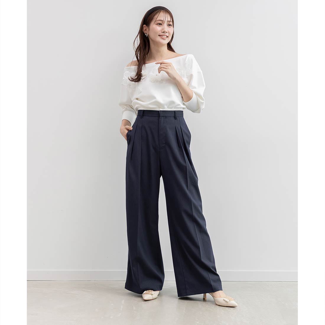 ランダ RANDA ビジューモノグラムパーツストラップパンプス （IVORY） IVORY