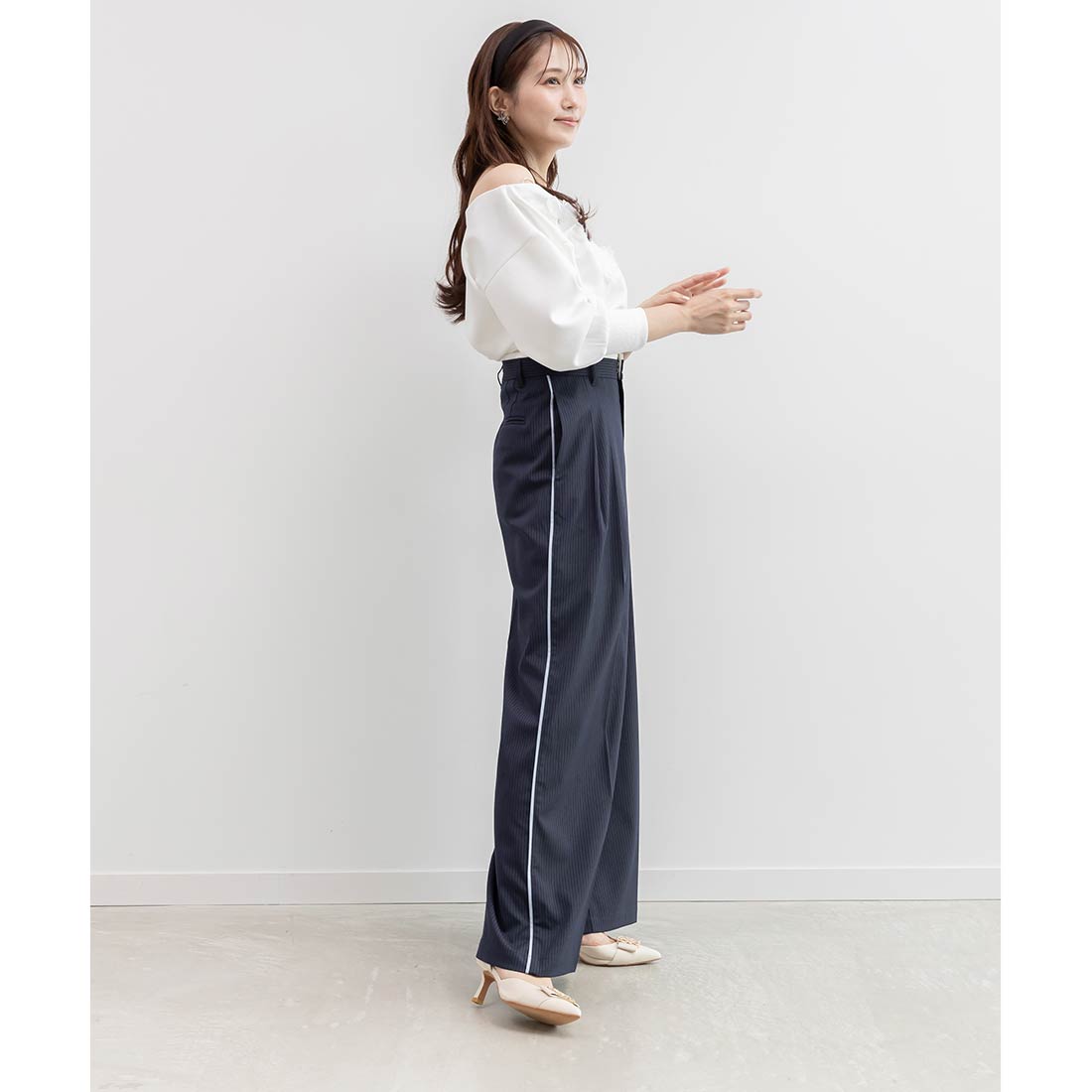 ランダ RANDA ビジューモノグラムパーツストラップパンプス （IVORY） IVORY