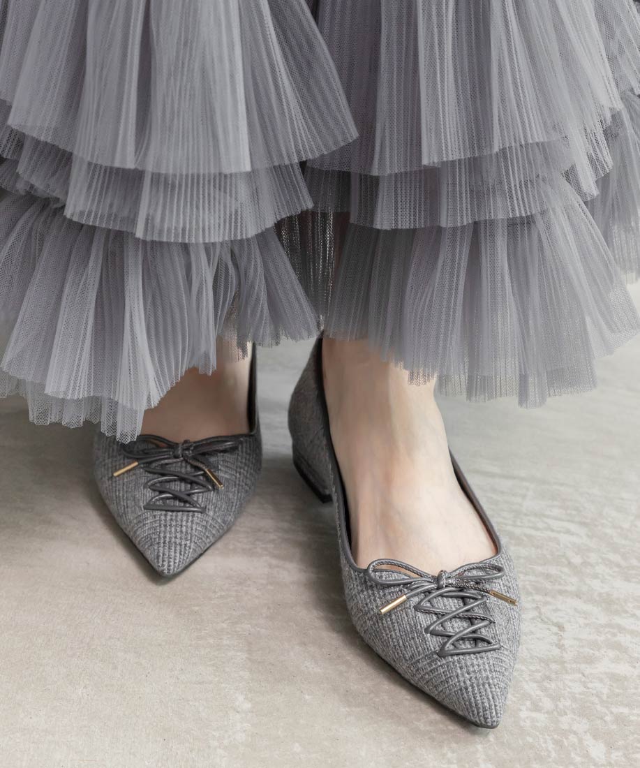 ランダ RANDA レースアップデザインフラットパンプス （GRAY） GRAY