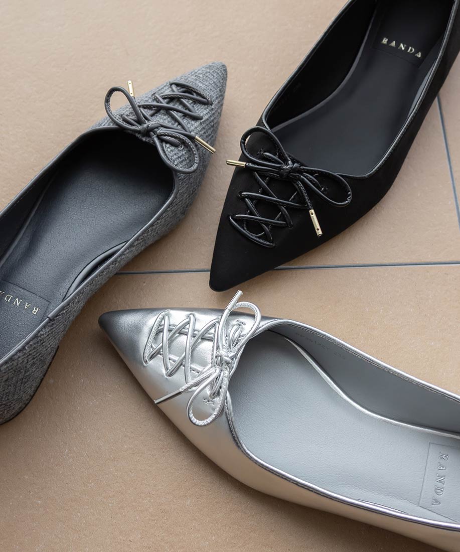 ランダ RANDA レースアップデザインフラットパンプス （GRAY） GRAY