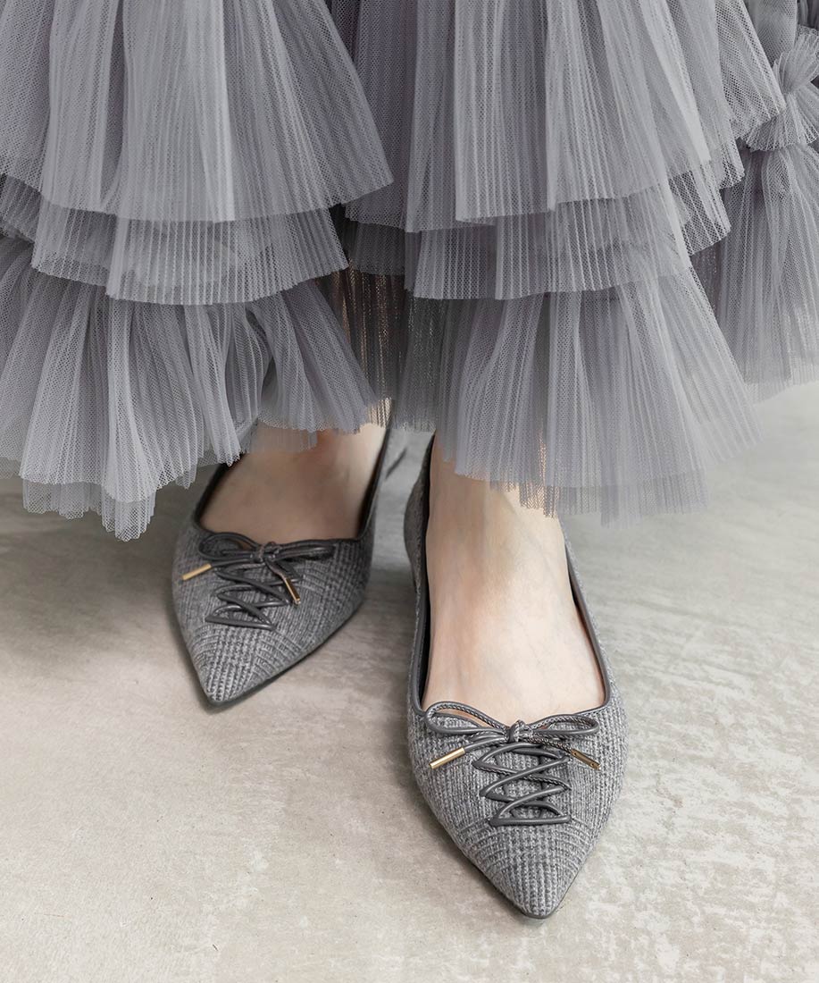 ランダ RANDA レースアップデザインフラットパンプス （GRAY） GRAY