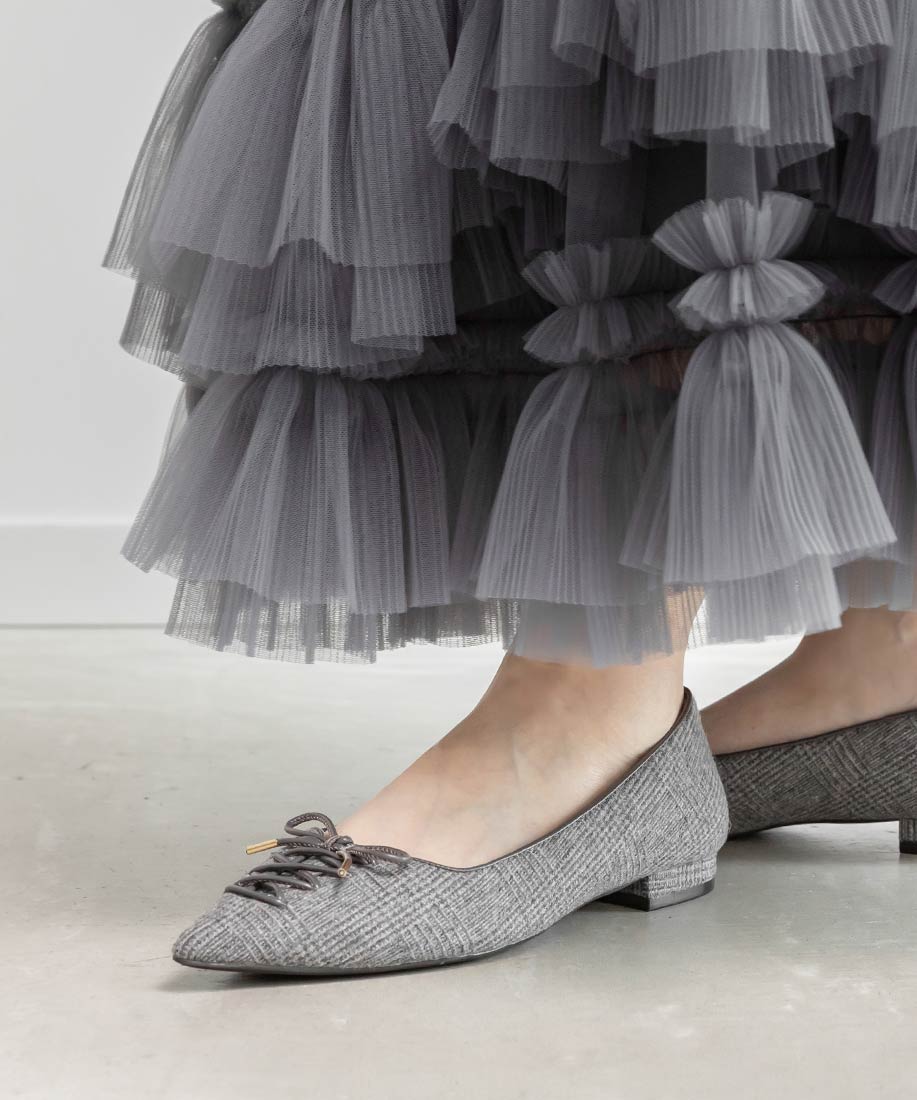 ランダ RANDA レースアップデザインフラットパンプス （GRAY） GRAY