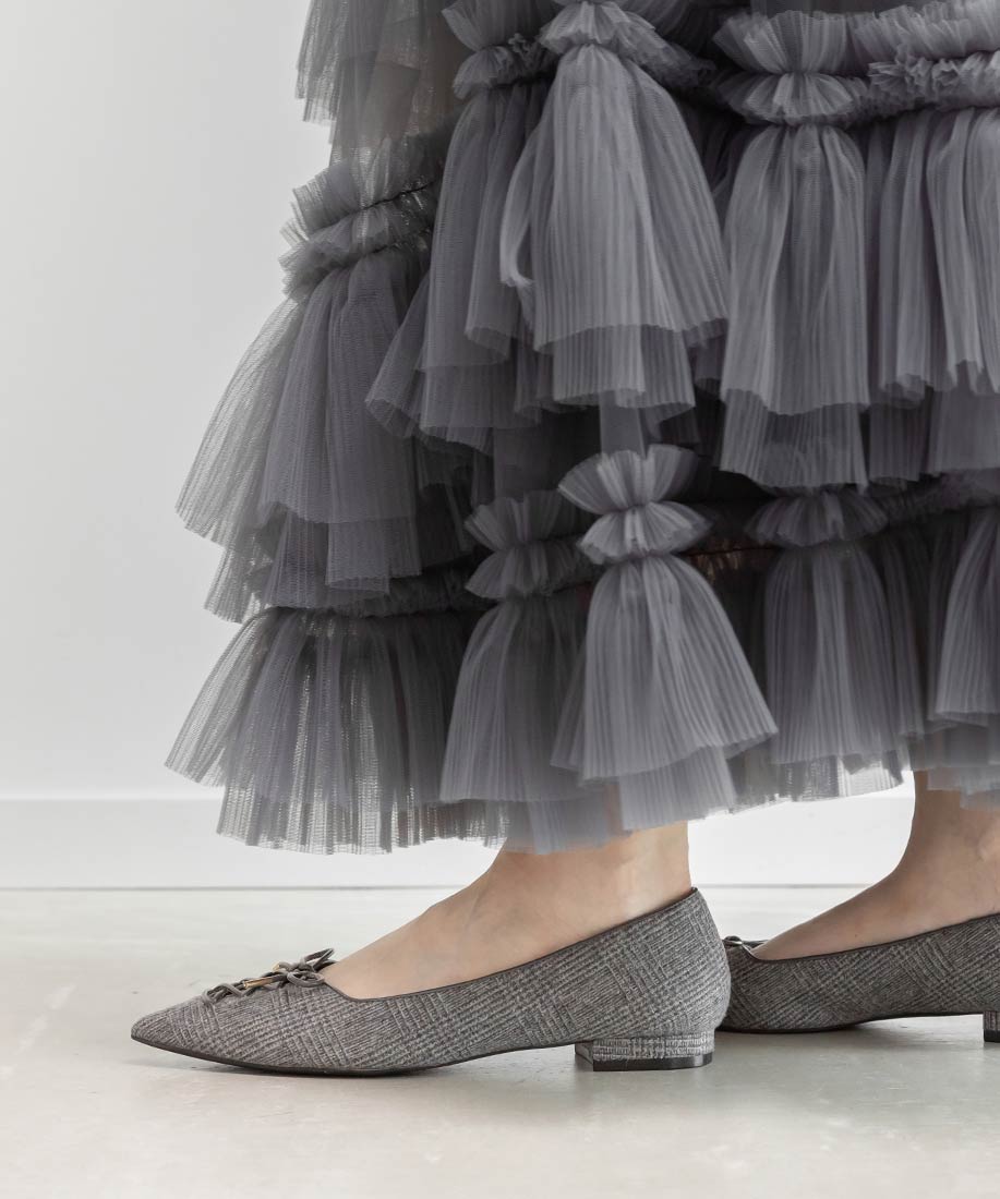 ランダ RANDA レースアップデザインフラットパンプス （GRAY） GRAY