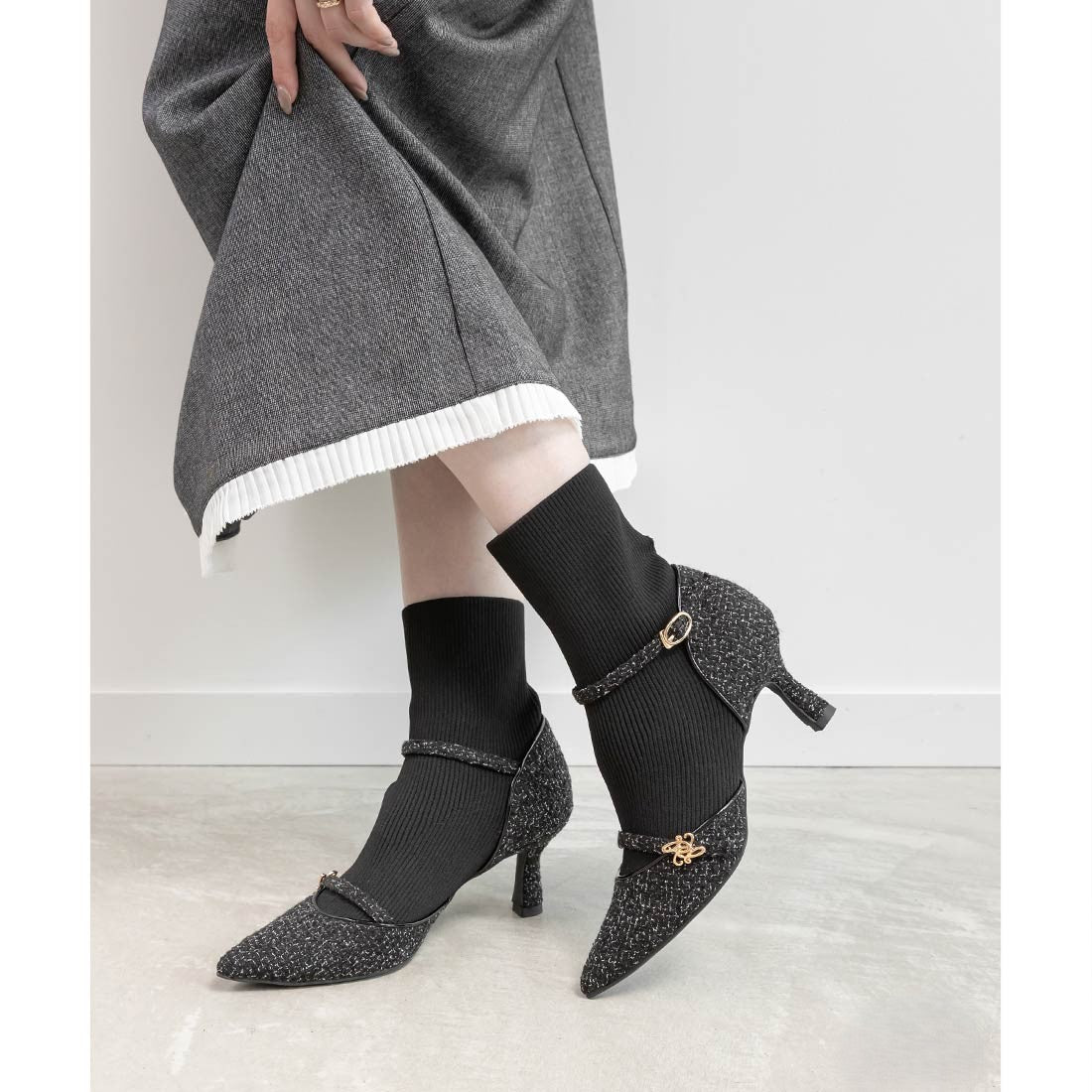 ランダ RANDAパンプスライクニットドッキングブーツ （BLACK） BLACK