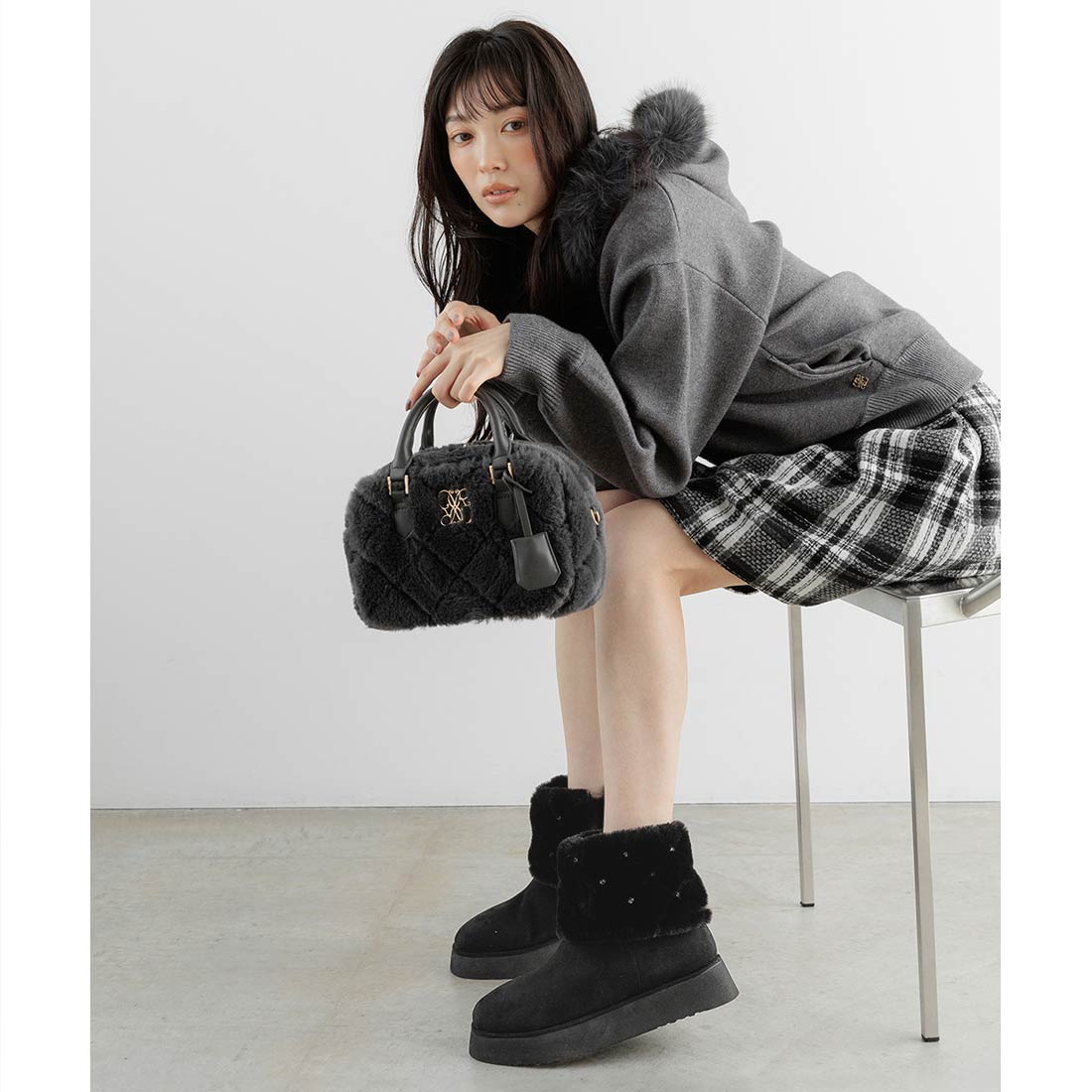 ランダ RANDA 2WAY ビジュー×キルティングファームートンブーツ