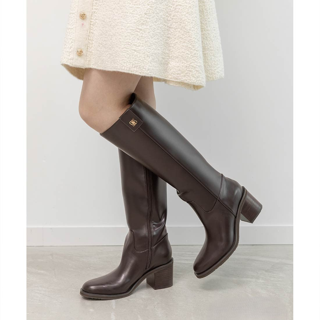 ランダ RANDA 晴雨兼用 モノグラムゴールドパーツロングブーツ （D.BROWN） D.BROWN