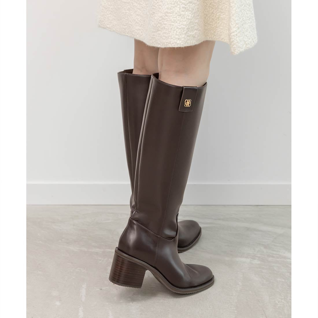 ランダ RANDA 晴雨兼用 モノグラムゴールドパーツロングブーツ （D.BROWN） D.BROWN