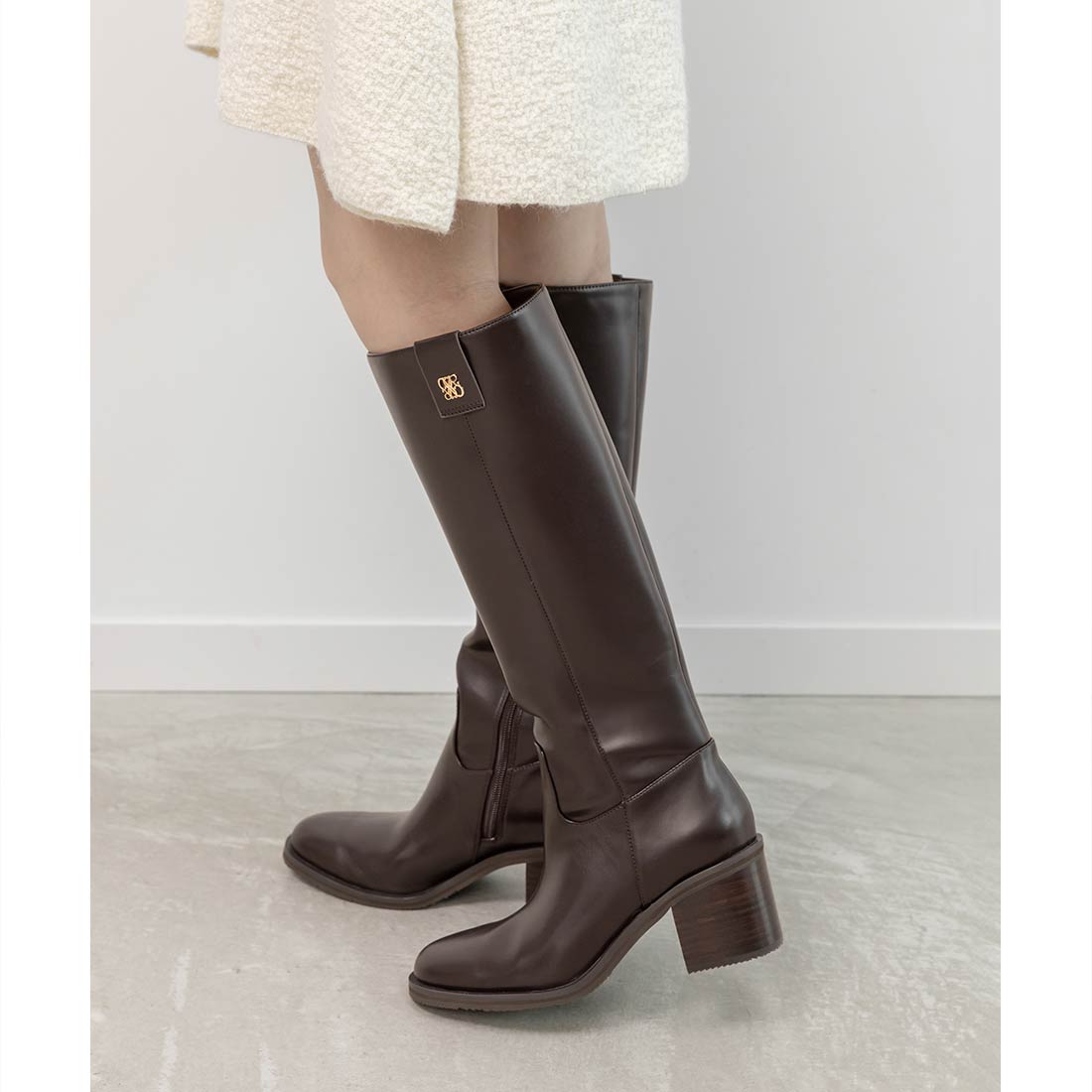 ランダ RANDA 晴雨兼用 モノグラムゴールドパーツロングブーツ （D.BROWN） D.BROWN