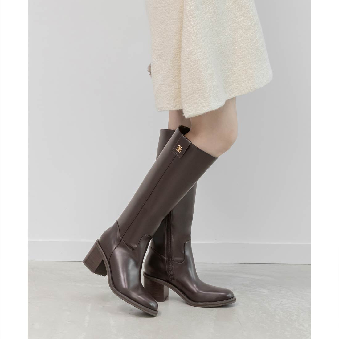 ランダ RANDA 晴雨兼用 モノグラムゴールドパーツロングブーツ （D.BROWN） D.BROWN