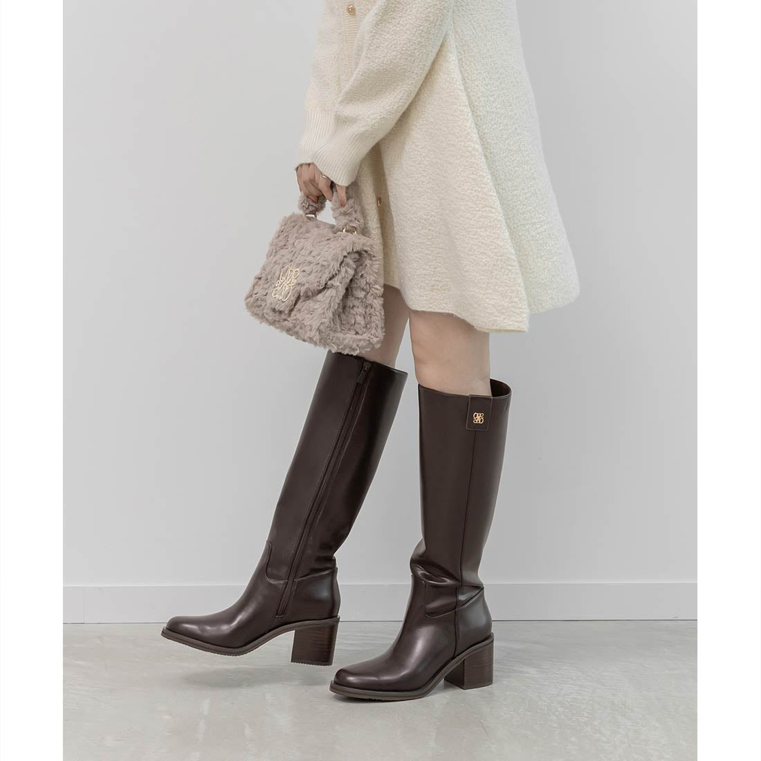 ランダ RANDA 晴雨兼用 モノグラムゴールドパーツロングブーツ （D.BROWN） D.BROWN