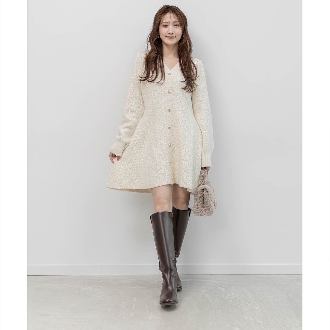 ランダ RANDA 晴雨兼用 モノグラムゴールドパーツロングブーツ （D.BROWN） D.BROWN