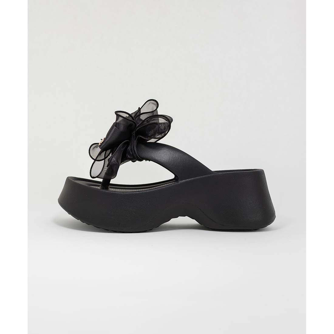 ランダ RANDA 2WAY シアーリボンボリュームソールトングサンダル （BLACK） BLACK